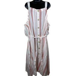 Sonoma Dress Womens Plus Size 4X Sleeveless Faux Button Front Midi Cotton Stripe